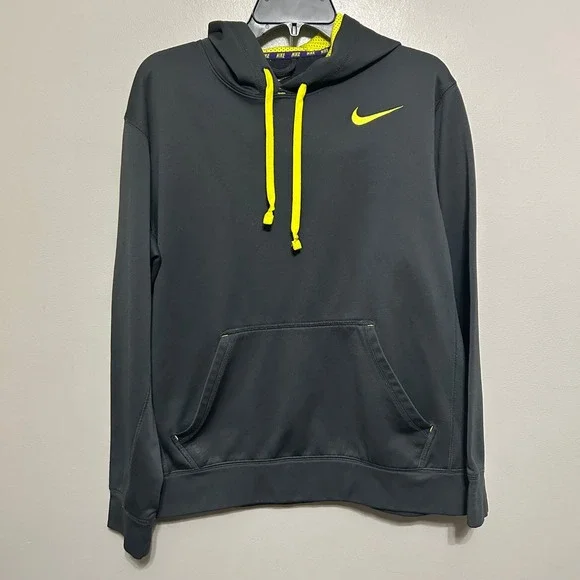 Nike Women's Hoodie M Gray Yellow Therma-FIT Volt Pullover Running Training Neon - Picture 1 of 11